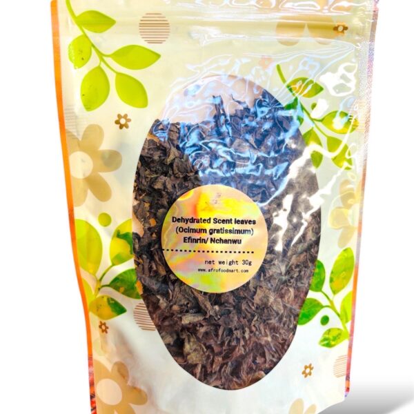 Organic African Basil: Dried Effirin (Scent Leaves) Ocimum gratissimum for Traditional Nigerian Soups and Stews 30g